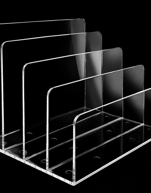 4 Section Acrylic File Organizer, Clear Desk Organizer and Accessories, Sturdy File Folder Holder Sorter, Office Supplies for Mail Letter Paper Electronic Notebook