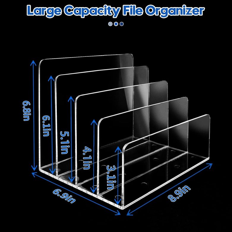 4 Section Acrylic File Organizer, Clear Desk Organizer and Accessories, Sturdy File Folder Holder Sorter, Office Supplies for Mail Letter Paper Electronic Notebook - Image 7