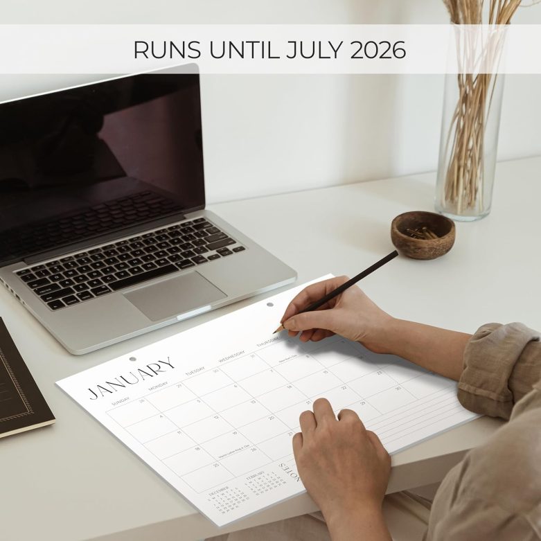 Aesthetic Desk Calendar 2025-2026 - Runs from January 2025 Until July 2026 - Minimalistic Office Desktop/Wall Calendar 16"x12" for Easy Organizing - Image 2
