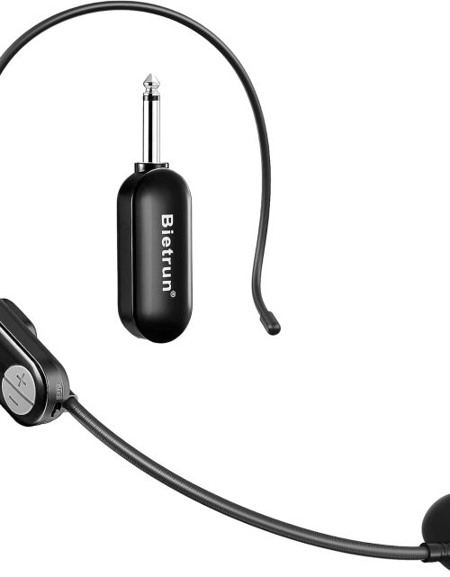 Bietrun Wireless Microphone Headset with 1/4''Plug, 165ft Range, UHF Wireless Headset Mic & Handheld Mic 2 in 1, for Karaoke Speaker, Amplifier, Mic Speakers, PA System, Teaching, Fitness (Black)