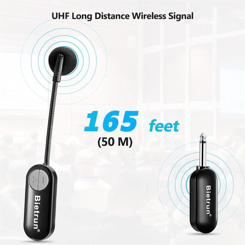 Bietrun Wireless Microphone Headset with 1/4''Plug, 165ft Range, UHF Wireless Headset Mic & Handheld Mic 2 in 1, for Karaoke Speaker, Amplifier, Mic Speakers, PA System, Teaching, Fitness (Black) - Image 2