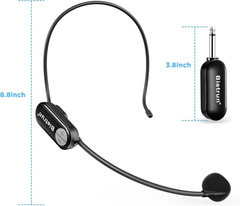 Bietrun Wireless Microphone Headset with 1/4''Plug, 165ft Range, UHF Wireless Headset Mic & Handheld Mic 2 in 1, for Karaoke Speaker, Amplifier, Mic Speakers, PA System, Teaching, Fitness (Black) - Image 3