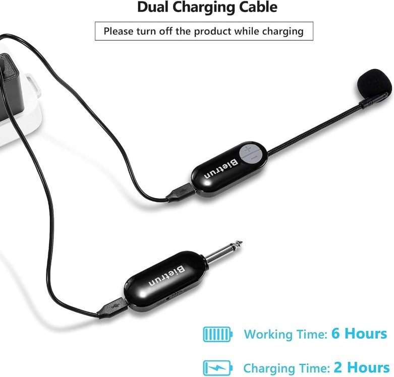 Bietrun Wireless Microphone Headset with 1/4''Plug, 165ft Range, UHF Wireless Headset Mic & Handheld Mic 2 in 1, for Karaoke Speaker, Amplifier, Mic Speakers, PA System, Teaching, Fitness (Black) - Image 5