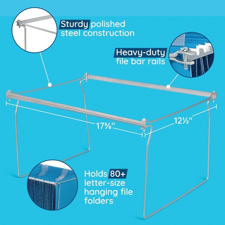 Blue Summit Hanging File Bars For File Cabinet, Letter Size, 13x17.5, Metal Files Holder Bars on Desktop, File Drawer Organizer Insert, Filing Cabinet Organizer Insert, Set of 2 - Image 6
