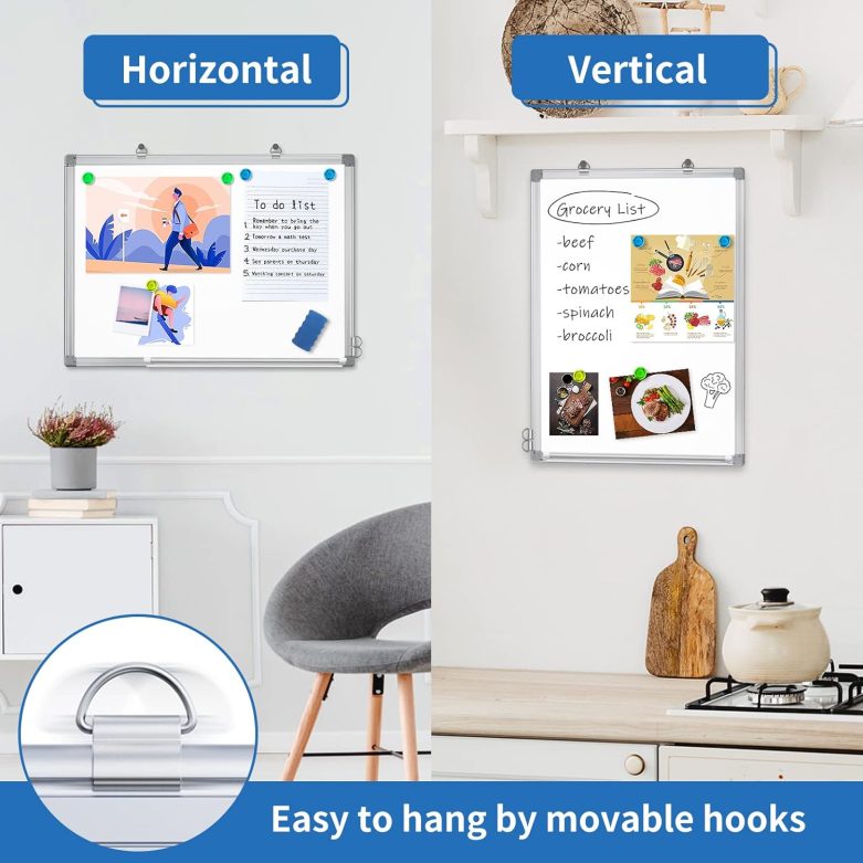 White Board Dry Erase, 24 x 18 inch Magnetic Dry Erase Board Whiteboard for Wall, Aluminum Frame Hanging Whiteboard Marker Board Writing Board for Home Classroom Office - Image 2